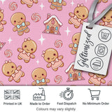 Cute Christmas Gingerbread Characters Candy House  Pattern Soft Pink Background Digital Print Fabric by the Metre UK Sewing Quilting Textile