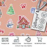 Cute Christmas Festive Stickers Gingerbread House Tree Beige Background Digital Print Fabric by the Metre UK Sewing Quilting Textile