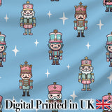 Cute Nutcracker Soldiers Christmas Toy Characters  Pattern Blue Background Digital Print Fabric by the Metre UK Sewing Quilting Textile