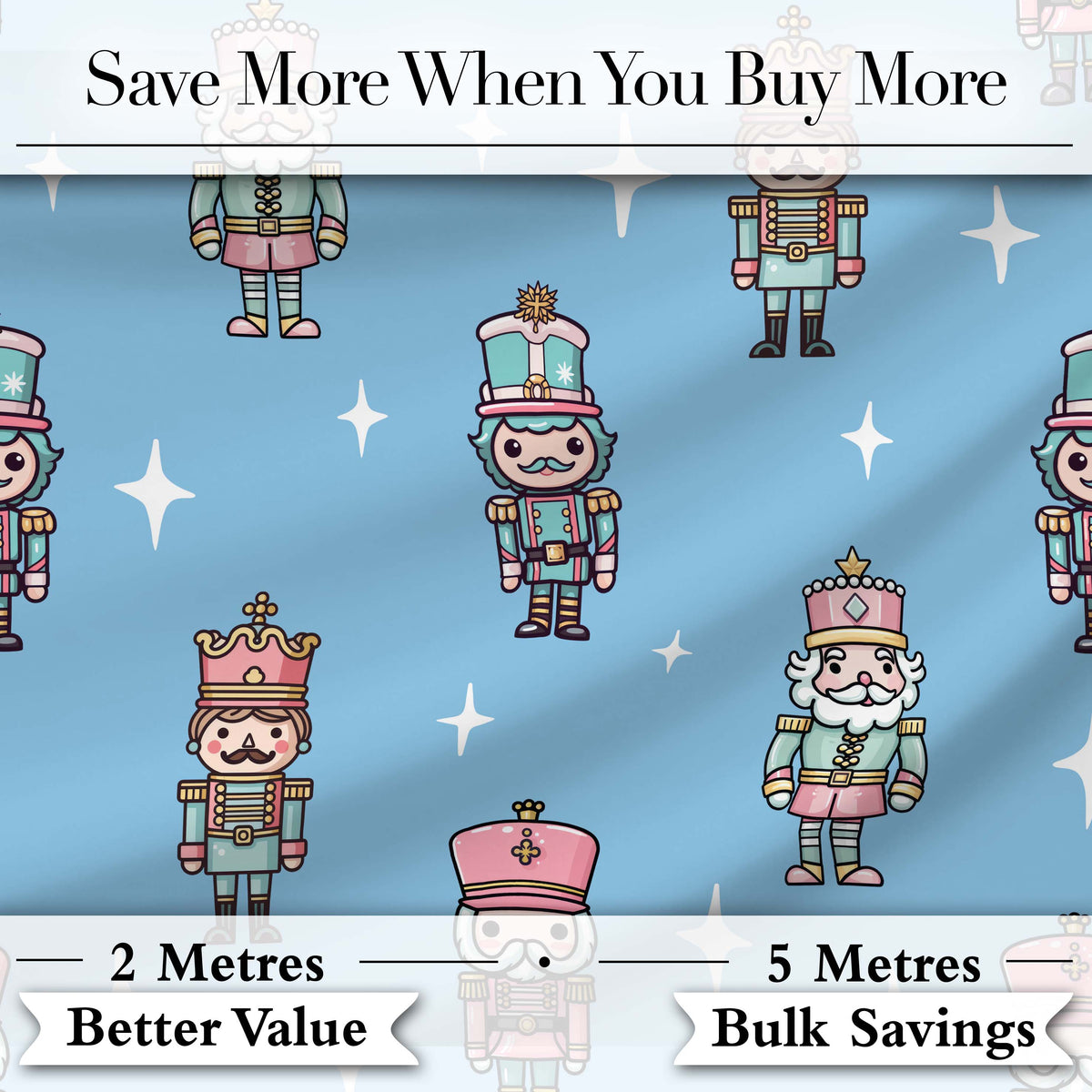 Cute Nutcracker Soldiers Christmas Toy Characters  Pattern Blue Background Digital Print Fabric by the Metre UK Sewing Quilting Textile