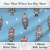 Cute Nutcracker Soldiers Christmas Toy Characters  Pattern Blue Background Digital Print Fabric by the Metre UK Sewing Quilting Textile