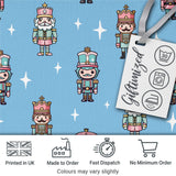 Cute Nutcracker Soldiers Christmas Toy Characters  Pattern Blue Background Digital Print Fabric by the Metre UK Sewing Quilting Textile