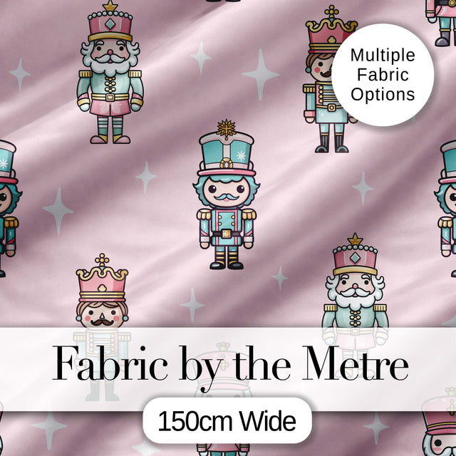 Cute Nutcracker Soldiers Christmas Toy Characters  Pattern Soft Pink Background Digital Print Fabric by the Metre UK Sewing Quilting Textile
