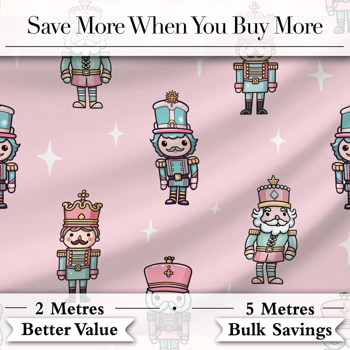 Cute Nutcracker Soldiers Christmas Toy Characters  Pattern Soft Pink Background Digital Print Fabric by the Metre UK Sewing Quilting Textile