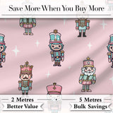 Cute Nutcracker Soldiers Christmas Toy Characters  Pattern Soft Pink Background Digital Print Fabric by the Metre UK Sewing Quilting Textile