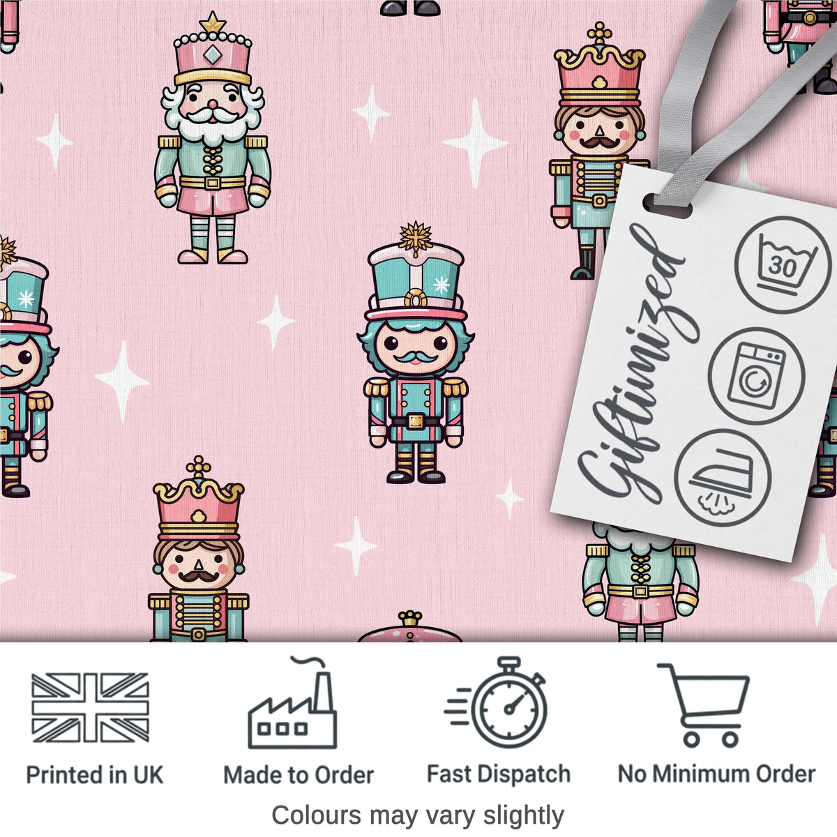 Cute Nutcracker Soldiers Christmas Toy Characters  Pattern Soft Pink Background Digital Print Fabric by the Metre UK Sewing Quilting Textile