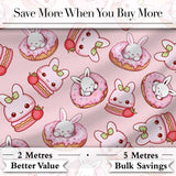 Cute Kawaii Bunny Donuts Strawberry Dessert  Pattern Blush Pink Background Digital Print Fabric by the Metre UK Sewing Quilting Textile