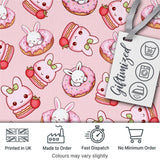 Cute Kawaii Bunny Donuts Strawberry Dessert  Pattern Blush Pink Background Digital Print Fabric by the Metre UK Sewing Quilting Textile