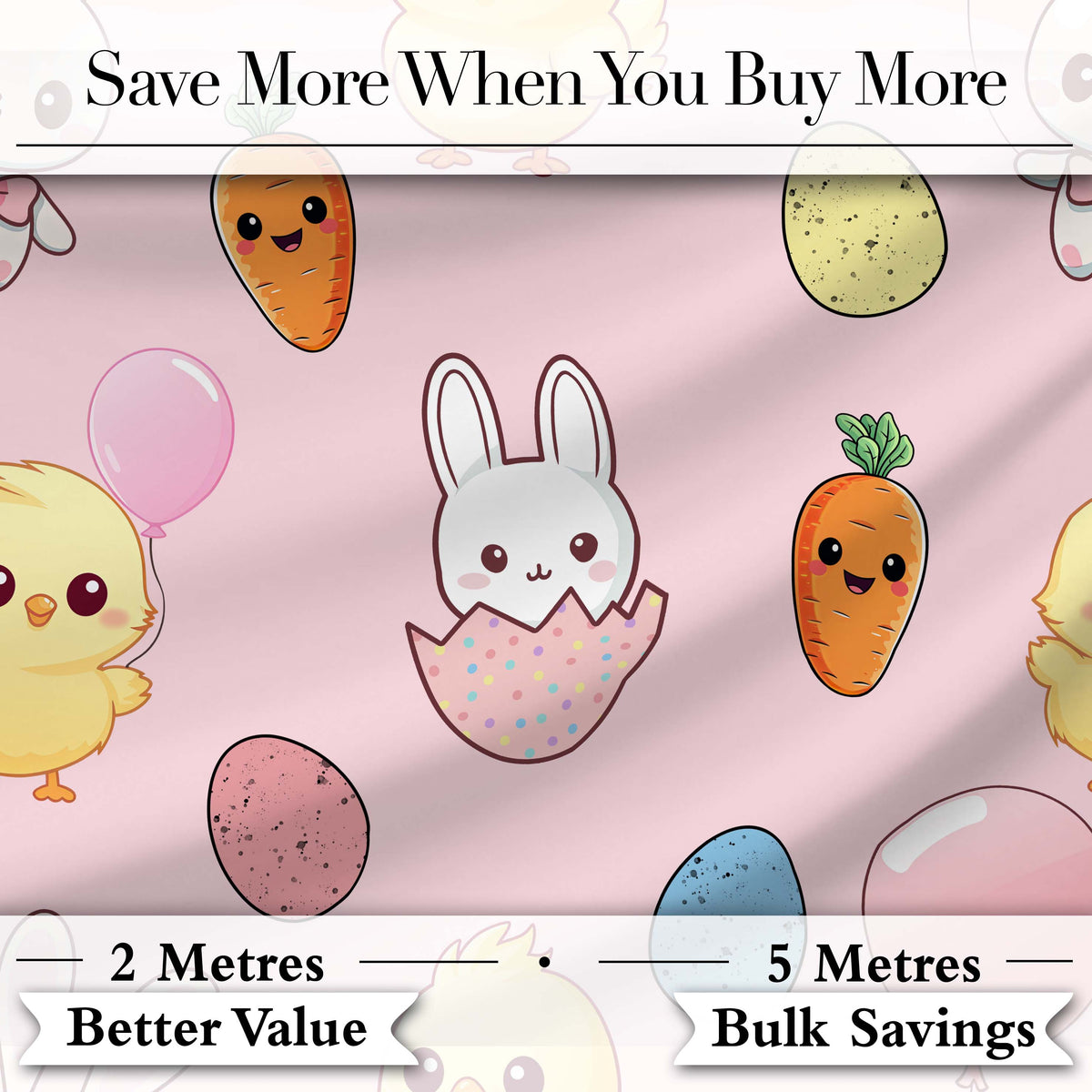 Cute Easter Bunny Chick Eggs Carrot Cute Seamless Pattern Blush Background Digital Print Fabric by the Metre UK Sewing Quilting Textile