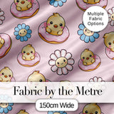 Cute Baby Chick Donut Flowers Seamless Pattern Light Pink Background Digital Print Fabric by the Metre UK Sewing Quilting Textile