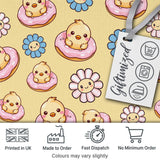 Cute Baby Chick Donut Flowers Seamless Pattern Pastel Yellow Background Digital Print Fabric by the Metre UK Sewing Quilting Textile