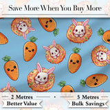 Cute Easter Bunny Carrot Donut Hearts Seamless Pattern Sky Blue Background Digital Print Fabric by the Metre UK Sewing Quilting Textile