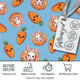 Cute Easter Bunny Carrot Donut Hearts Seamless Pattern Sky Blue Background Digital Print Fabric by the Metre UK Sewing Quilting Textile