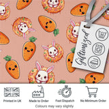 Cute Easter Bunny Carrot Donut Hearts Seamless Pattern Peach Background Digital Print Fabric by the Metre UK Sewing Quilting Textile