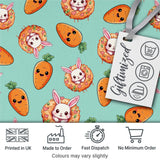 Cute Easter Bunny Carrot Donut Hearts Seamless Pattern Mint Green Background Digital Print Fabric by the Metre UK Sewing Quilting Textile