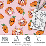 Cute Easter Bunny Carrot Donut Hearts Seamless Pattern Blush Pink Background Digital Print Fabric by the Metre UK Sewing Quilting Textile
