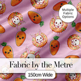 Cute Easter Bunny Carrot Donut Hearts Seamless Pattern Rose Pink Background Digital Print Fabric by the Metre UK Sewing Quilting Textile