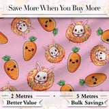 Cute Easter Bunny Carrot Donut Hearts Seamless Pattern Rose Pink Background Digital Print Fabric by the Metre UK Sewing Quilting Textile
