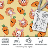 Cute Easter Bunny Carrot Donut Hearts Seamless Pattern Soft Yellow Background Digital Print Fabric by the Metre UK Sewing Quilting Textile