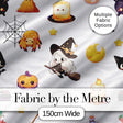 Cute Witch Pumpkin Spider Candle Moon Halloween  Pattern Light Grey Background Digital Print Fabric by the Metre UK Sewing Quilting Textile