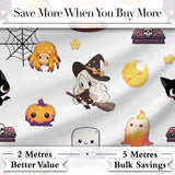 Cute Witch Pumpkin Spider Candle Moon Halloween  Pattern Light Grey Background Digital Print Fabric by the Metre UK Sewing Quilting Textile