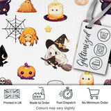 Cute Witch Pumpkin Spider Candle Moon Halloween  Pattern Light Grey Background Digital Print Fabric by the Metre UK Sewing Quilting Textile