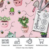 Cute Kawaii Garden Tools Plants Bees Seamless Pattern Blush Background Digital Print Fabric by the Metre UK Sewing Quilting Textile