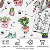 Cute Kawaii Garden Tools Plants Bees Seamless Pattern Grey Background Digital Print Fabric by the Metre UK Sewing Quilting Textile