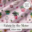 Cute Kawaii Garden Tools Plants Bees Seamless Pattern Pink Floral Background Digital Print Fabric by the Metre UK Sewing Quilting Textile