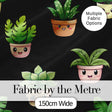 Cute Kawaii Cute Plant Pots Leaves Seamless Pattern Black Background Digital Print Fabric by the Metre UK Sewing Quilting Textile