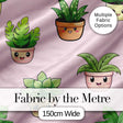 Cute Kawaii Smiling Plant Pots Leaves Seamless Pattern Blush Background Digital Print Fabric by the Metre UK Sewing Quilting Textile