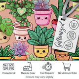 Cute Kawaii Smiling Plant Pots Succulents Leaves  Pattern Peach Background Digital Print Fabric by the Metre UK Sewing Quilting Textile