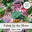 Cute Kawaii Smiling Plant Pots Succulents Leaves  Pattern Blush Background Digital Print Fabric by the Metre UK Sewing Quilting Textile