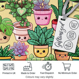 Cute Kawaii Smiling Plant Pots Succulents Leaves  Pattern Yellow Background Digital Print Fabric by the Metre UK Sewing Quilting Textile