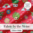Cute Kawaii Plants Rainbow Sun Flowers Seamless Pattern Red Background Digital Print Fabric by the Metre UK Sewing Quilting Textile