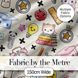 Cute Kawaii School Cat Books Apple Clock Supplies  Pattern Cream Background Digital Print Fabric by the Metre UK Sewing Quilting Textile