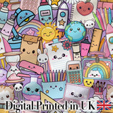 Cute Kawaii School Supplies Science Art Cute Pattern Purple Background Digital Print Fabric by the Metre UK Sewing Quilting Textile
