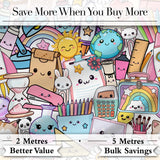 Cute Kawaii School Supplies Science Art Cute Pattern Grey Background Digital Print Fabric by the Metre UK Sewing Quilting Textile
