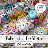 Cute Kawaii School Supplies Science Art Cute Pattern Yellow Background Digital Print Fabric by the Metre UK Sewing Quilting Textile