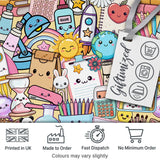 Cute Kawaii School Supplies Science Art Cute Pattern Yellow Background Digital Print Fabric by the Metre UK Sewing Quilting Textile