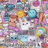 Cute Kawaii School Supplies Science Art Cute Pattern Purple Background Digital Print Fabric by the Metre UK Sewing Quilting Textile