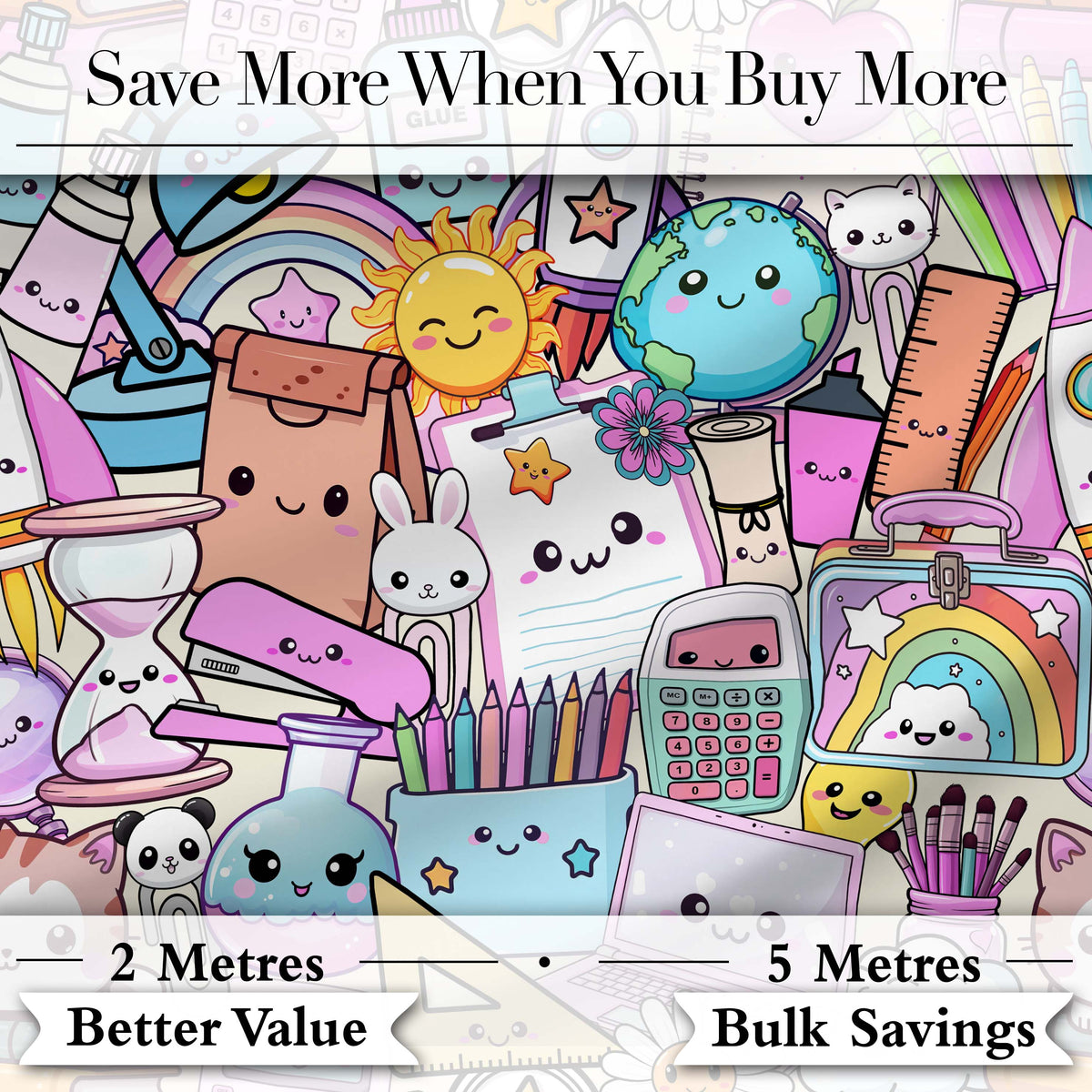 Cute Kawaii School Supplies Science Art Cute Pattern Purple Background Digital Print Fabric by the Metre UK Sewing Quilting Textile