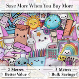 Cute Kawaii School Supplies Science Art Cute Pattern Purple Background Digital Print Fabric by the Metre UK Sewing Quilting Textile