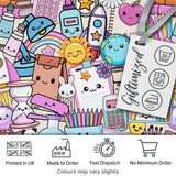 Cute Kawaii School Supplies Science Art Cute Pattern Purple Background Digital Print Fabric by the Metre UK Sewing Quilting Textile