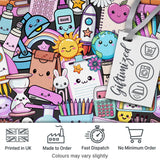 Cute Kawaii School Supplies Rainbow Sun Globe Notebook  Pattern Grey Background Digital Print Fabric by the Metre UK Sewing Quilting Textile