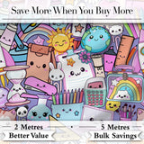 Cute Kawaii School Supplies Rainbow Sun Globe Notebook   Purple Background Digital Print Fabric by the Metre UK Sewing Quilting Textile