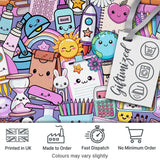 Cute Kawaii School Supplies Rainbow Sun Globe Notebook   Purple Background Digital Print Fabric by the Metre UK Sewing Quilting Textile