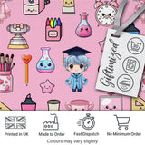 Cute Kawaii Graduation School Science Art Supplies  Pattern Pink Background Digital Print Fabric by the Metre UK Sewing Quilting Textile