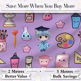 Cute Kawaii Graduation School Science Art Supplies  Pattern Purple Background Digital Print Fabric by the Metre UK Sewing Quilting Textile