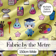 Cute Kawaii Graduation School Science Art Supplies  Pattern Yellow Background Digital Print Fabric by the Metre UK Sewing Quilting Textile